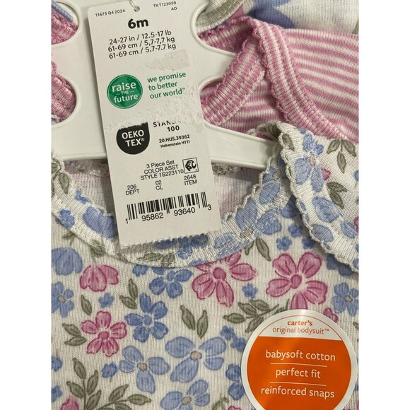 Carters 3-Piece Baby Girl Bodysuit Set Size 6 months Short Sleeve NWT - Picture 3 of 6